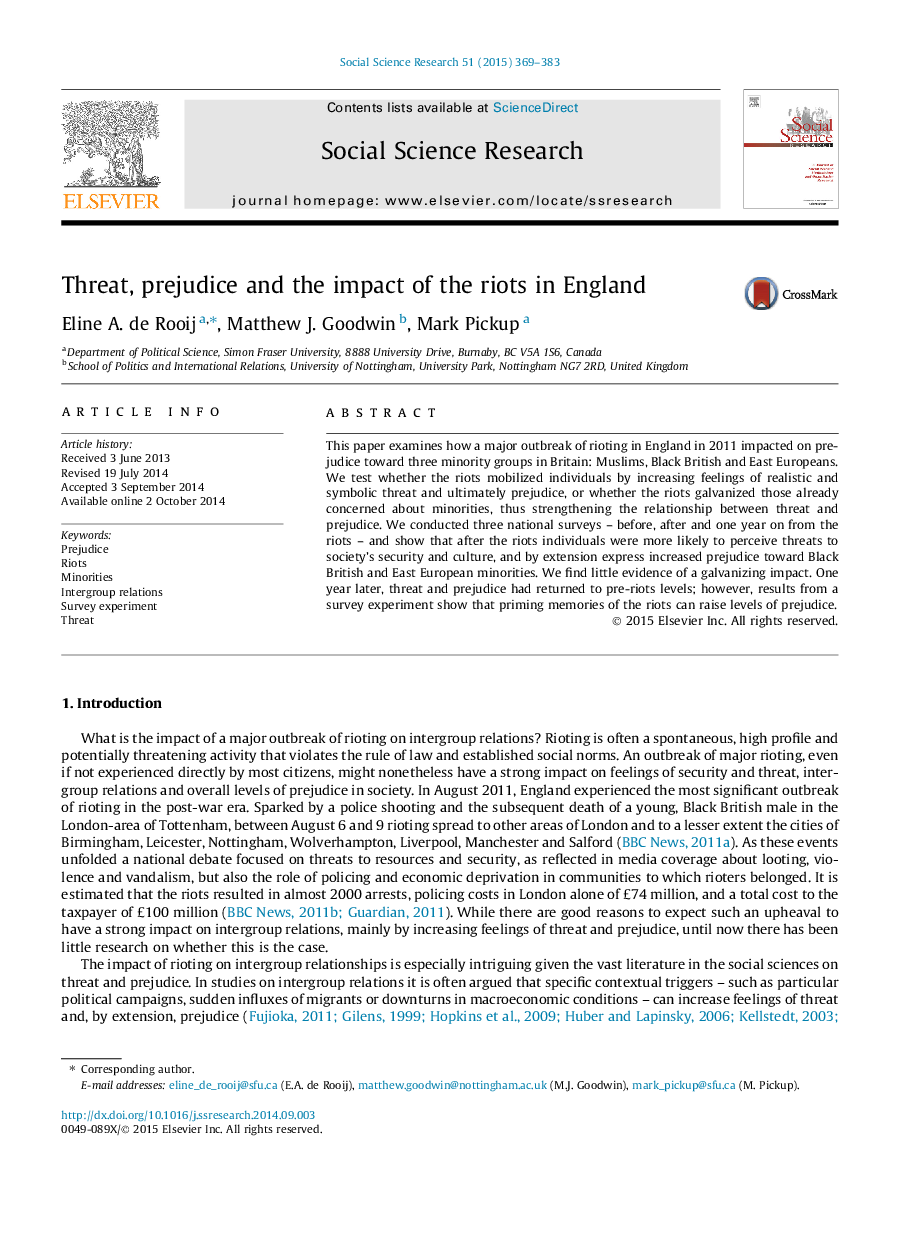Threat, prejudice and the impact of the riots in England