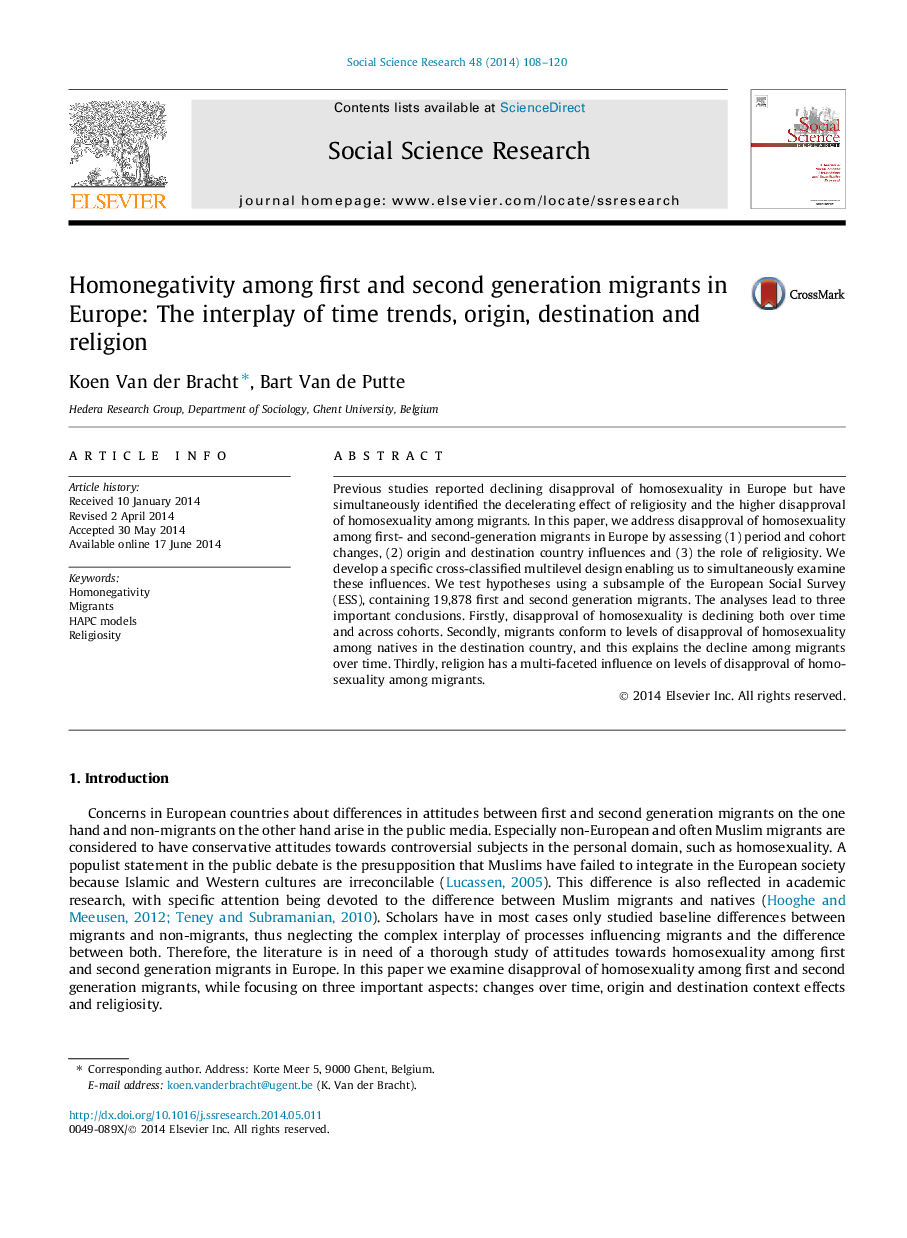 Homonegativity among first and second generation migrants in Europe: The interplay of time trends, origin, destination and religion