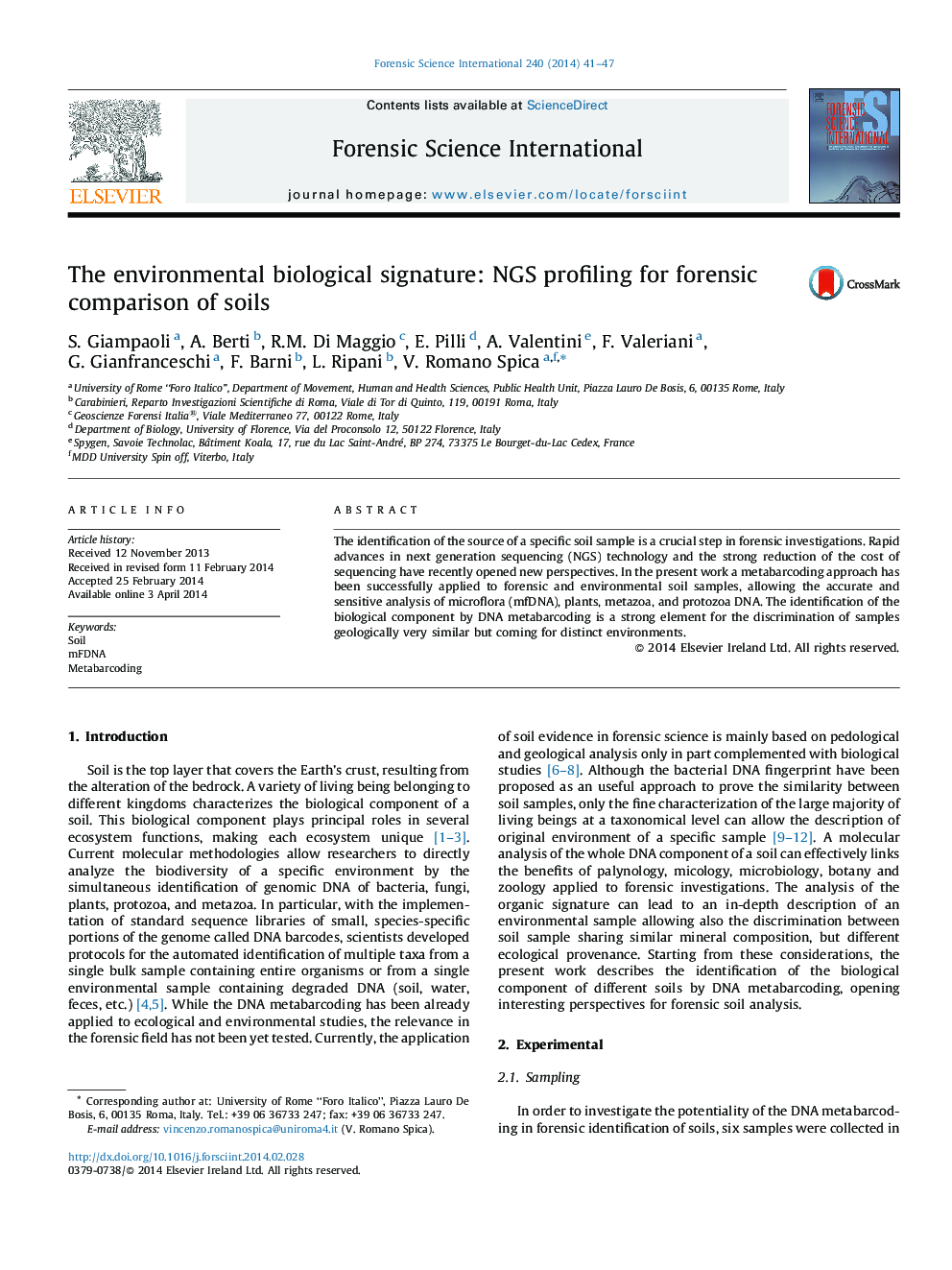 The environmental biological signature: NGS profiling for forensic comparison of soils