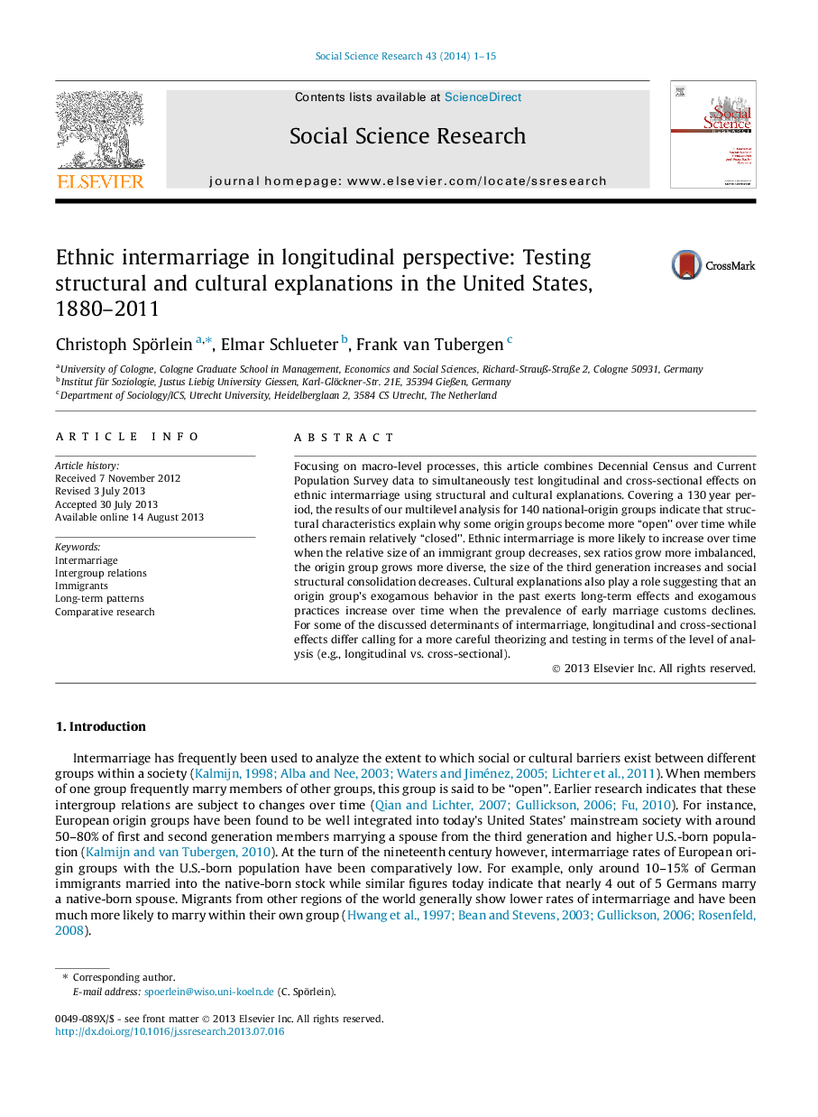 Ethnic intermarriage in longitudinal perspective: Testing structural and cultural explanations in the United States, 1880–2011