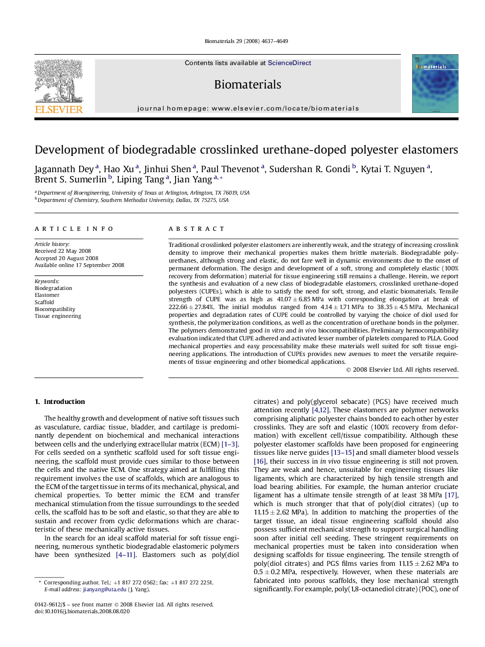 Development of biodegradable crosslinked urethane-doped polyester elastomers