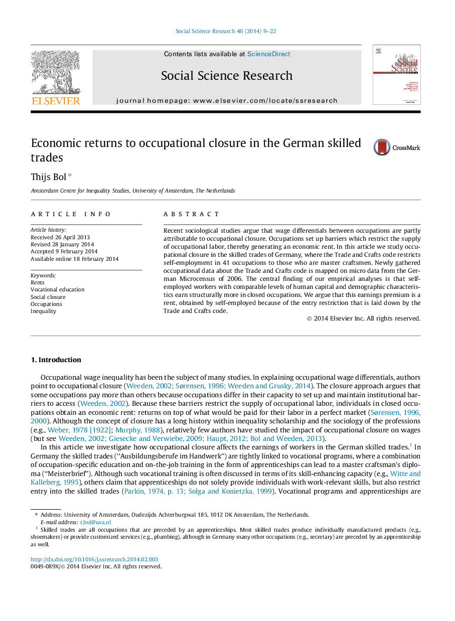 Economic returns to occupational closure in the German skilled trades