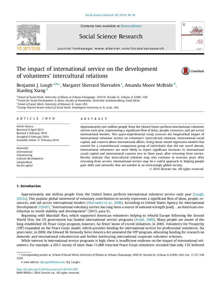 The impact of international service on the development of volunteers’ intercultural relations