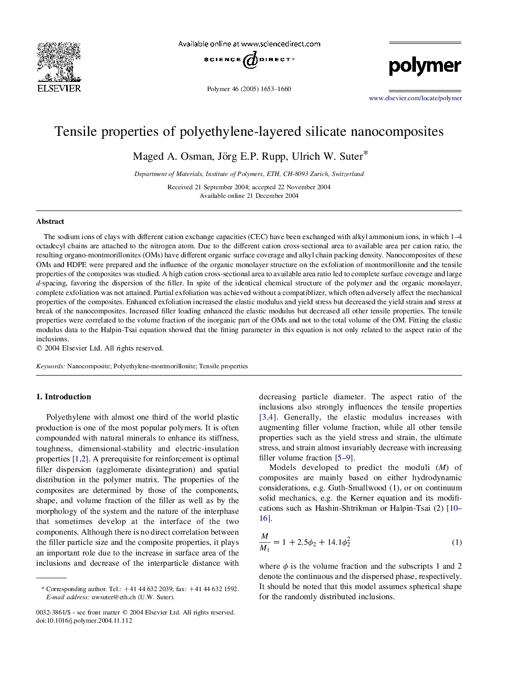 Tensile properties of polyethylene-layered silicate nanocomposites