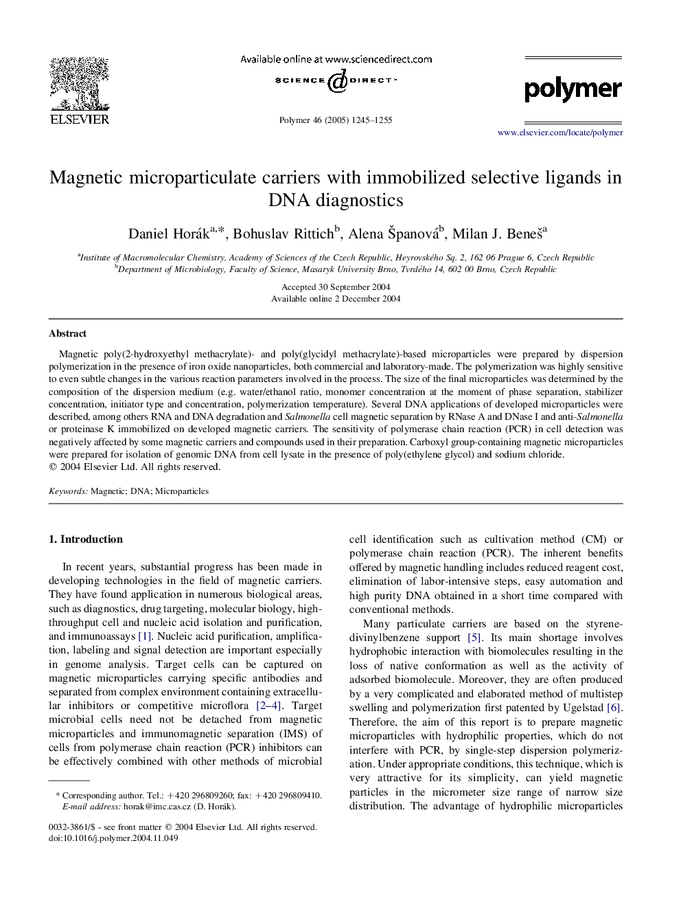 Magnetic microparticulate carriers with immobilized selective ligands in DNA diagnostics