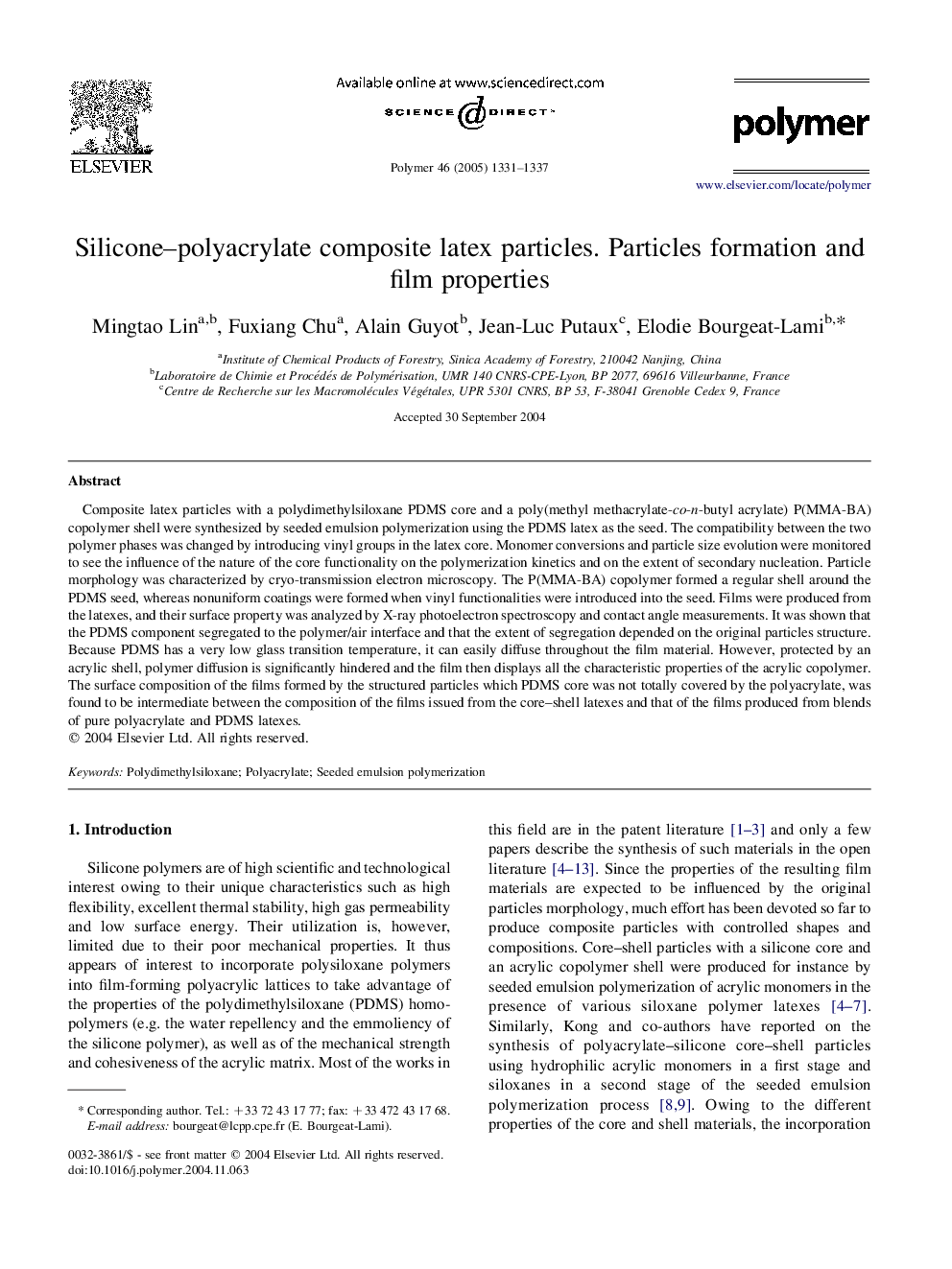 Silicone-polyacrylate composite latex particles. Particles formation and film properties