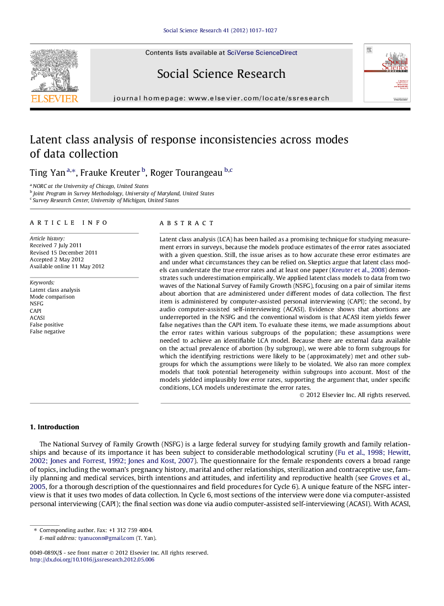 Latent class analysis of response inconsistencies across modes of data collection