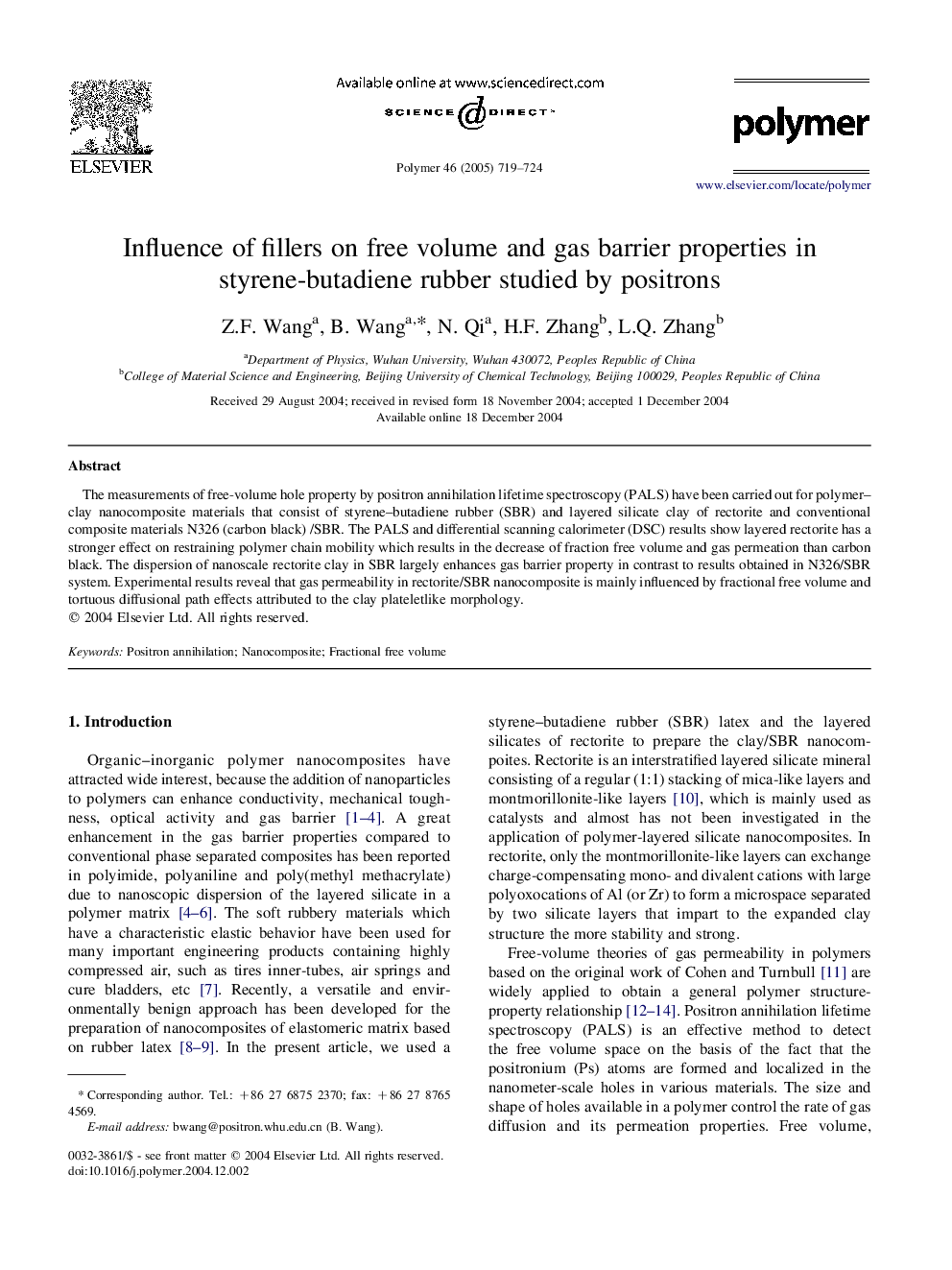 Influence of fillers on free volume and gas barrier properties in styrene-butadiene rubber studied by positrons