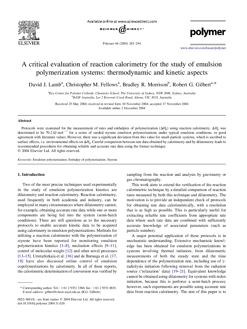 A critical evaluation of reaction calorimetry for the study of emulsion polymerization systems: thermodynamic and kinetic aspects