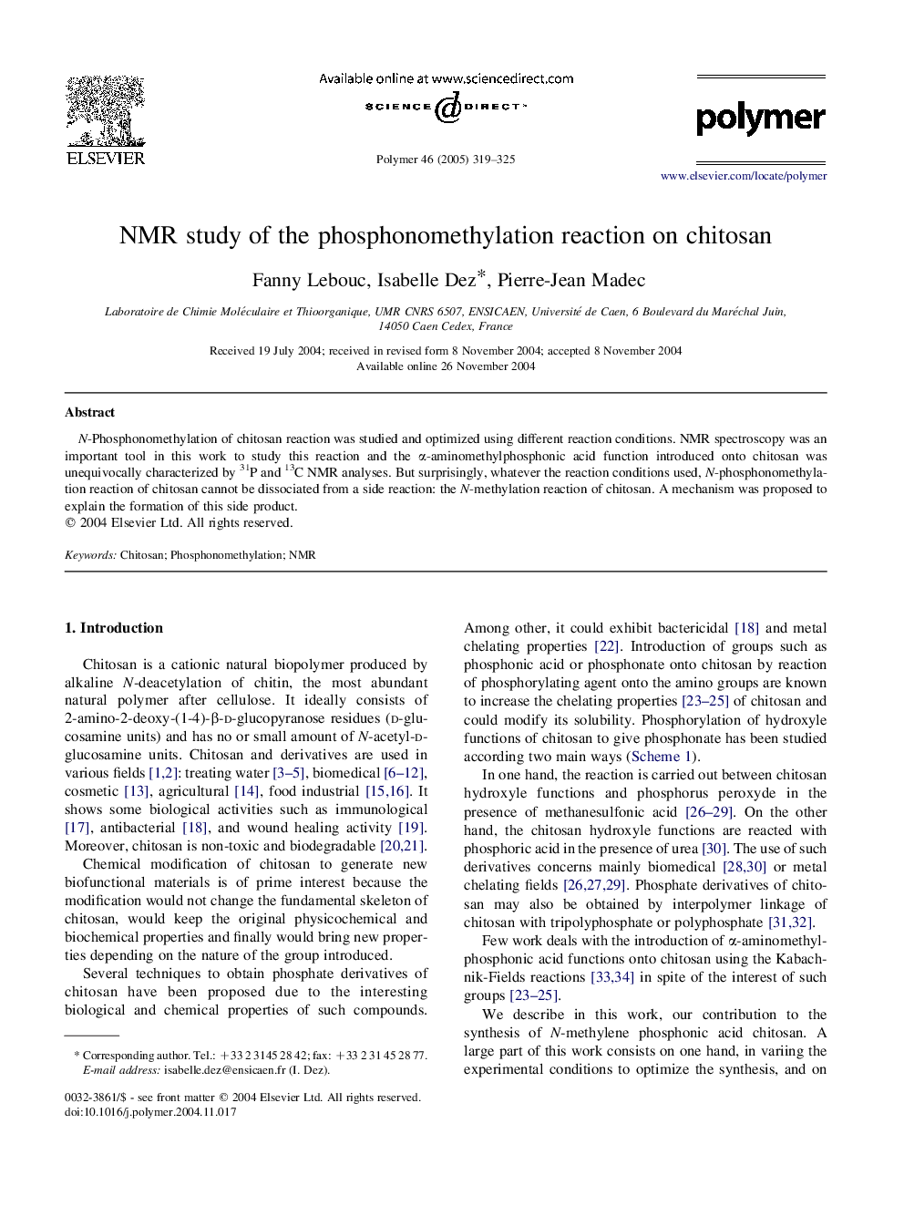NMR study of the phosphonomethylation reaction on chitosan