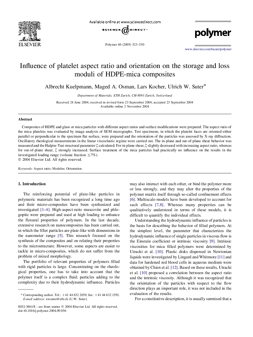 Influence of platelet aspect ratio and orientation on the storage and loss moduli of HDPE-mica composites