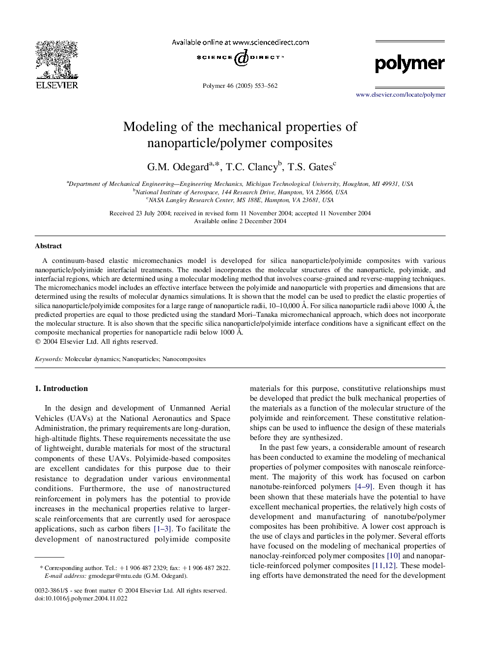 Modeling of the mechanical properties of nanoparticle/polymer composites