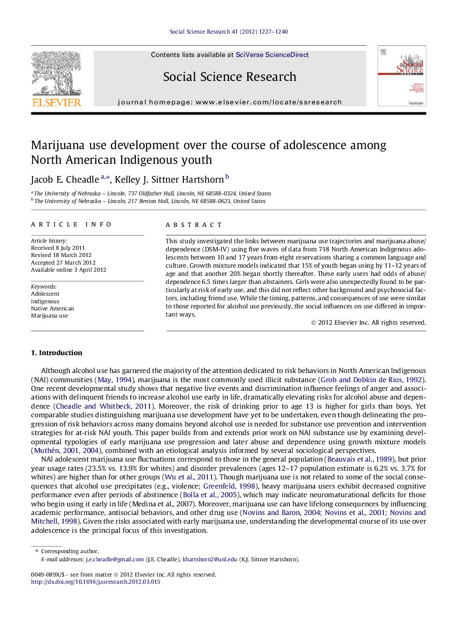 Marijuana use development over the course of adolescence among North American Indigenous youth