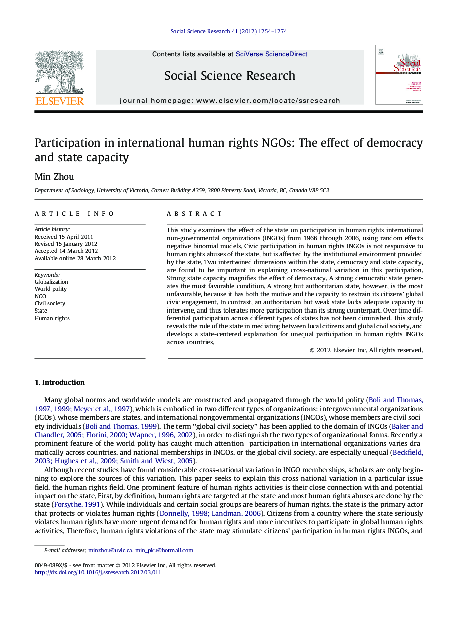 Participation in international human rights NGOs: The effect of democracy and state capacity