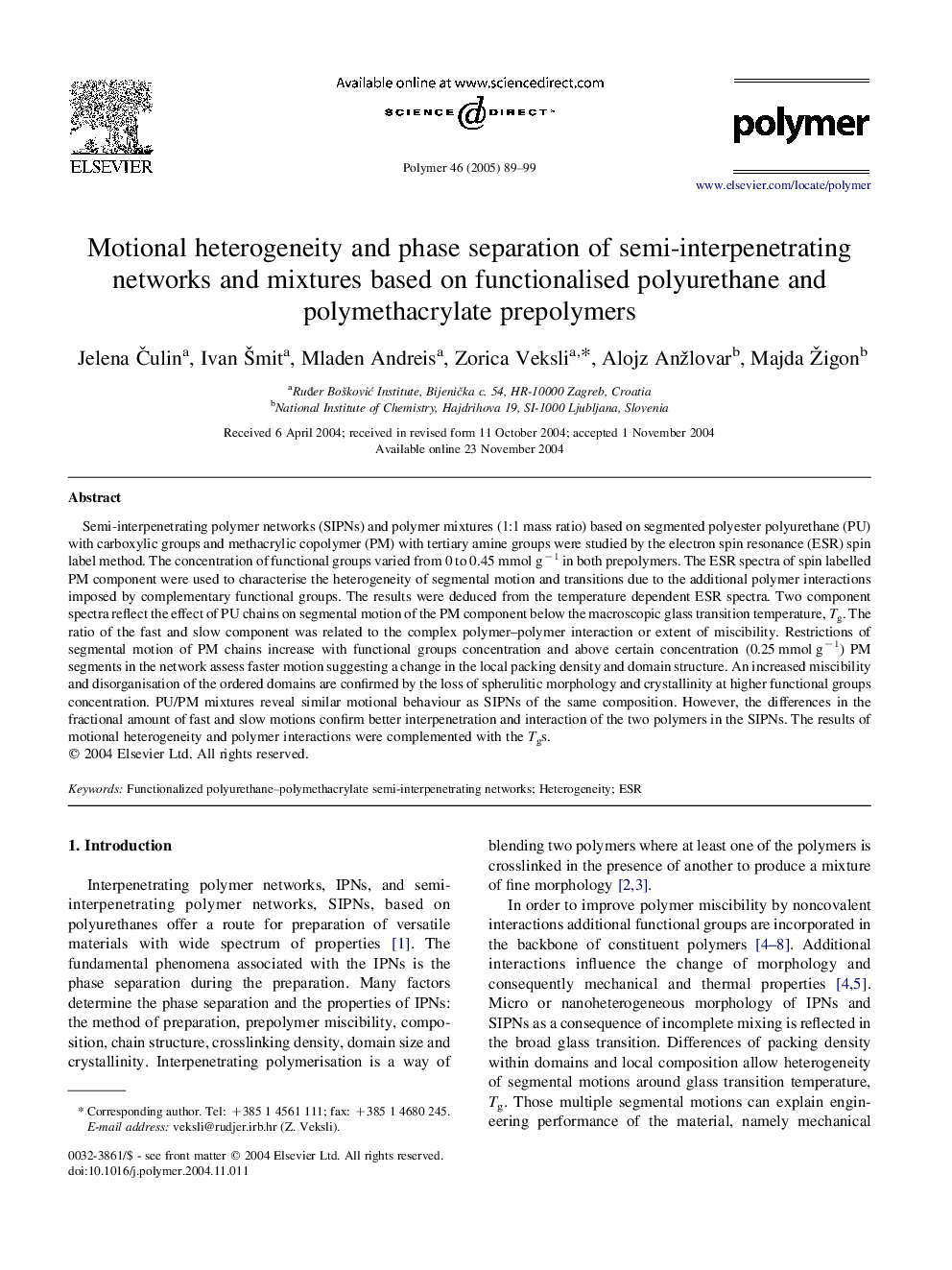 Motional heterogeneity and phase separation of semi-interpenetrating networks and mixtures based on functionalised polyurethane and polymethacrylate prepolymers