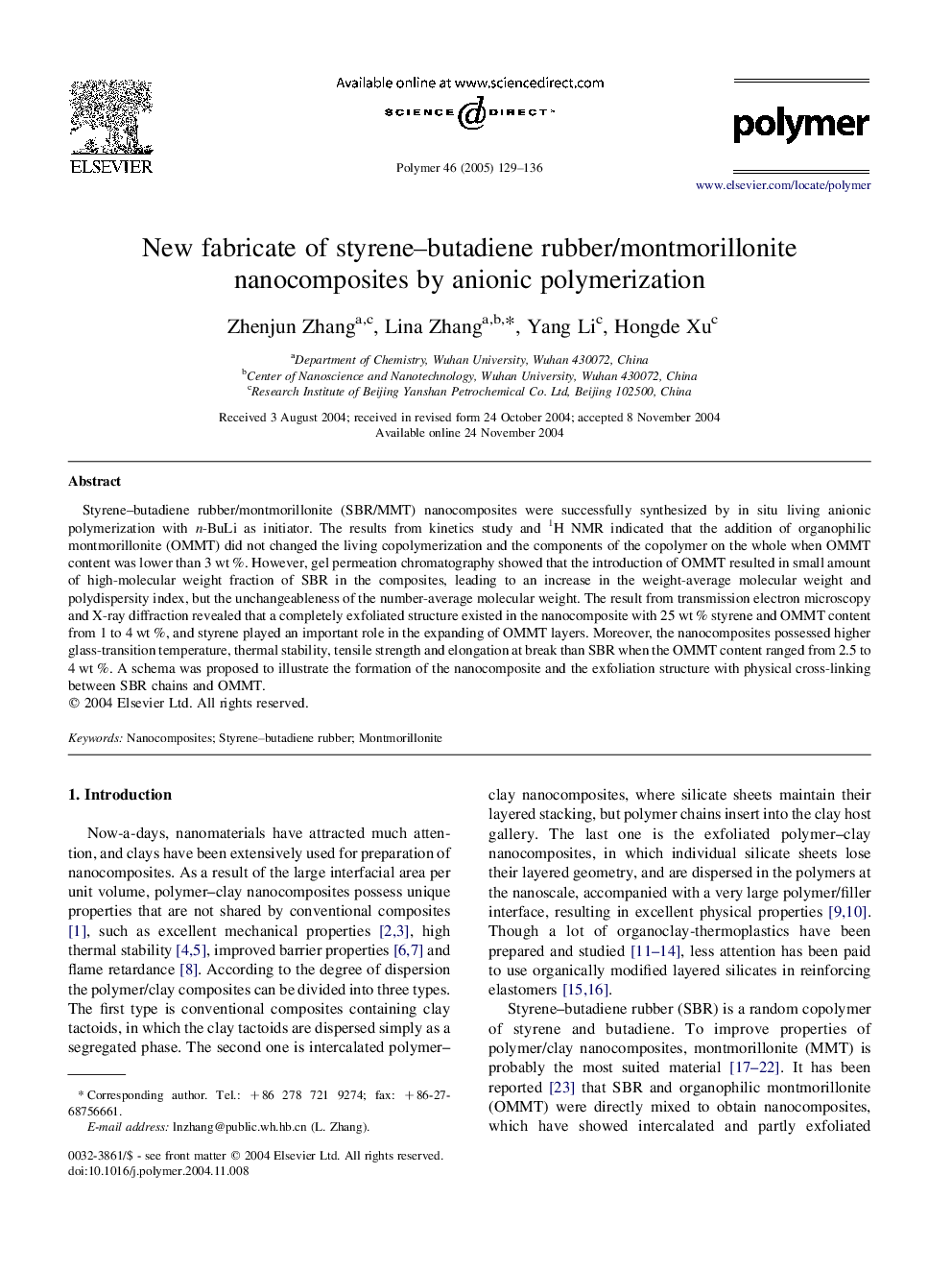 New fabricate of styrene-butadiene rubber/montmorillonite nanocomposites by anionic polymerization