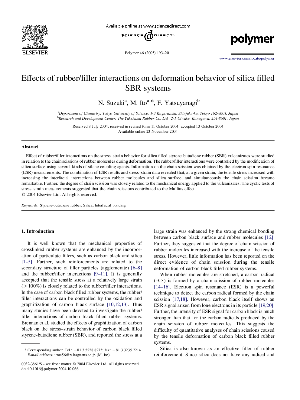 Effects of rubber/filler interactions on deformation behavior of silica filled SBR systems