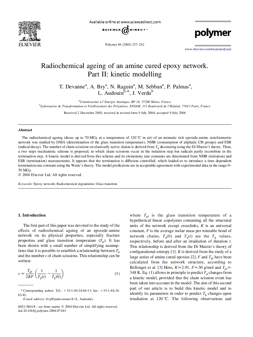 Radiochemical ageing of an amine cured epoxy network. Part II: kinetic modelling