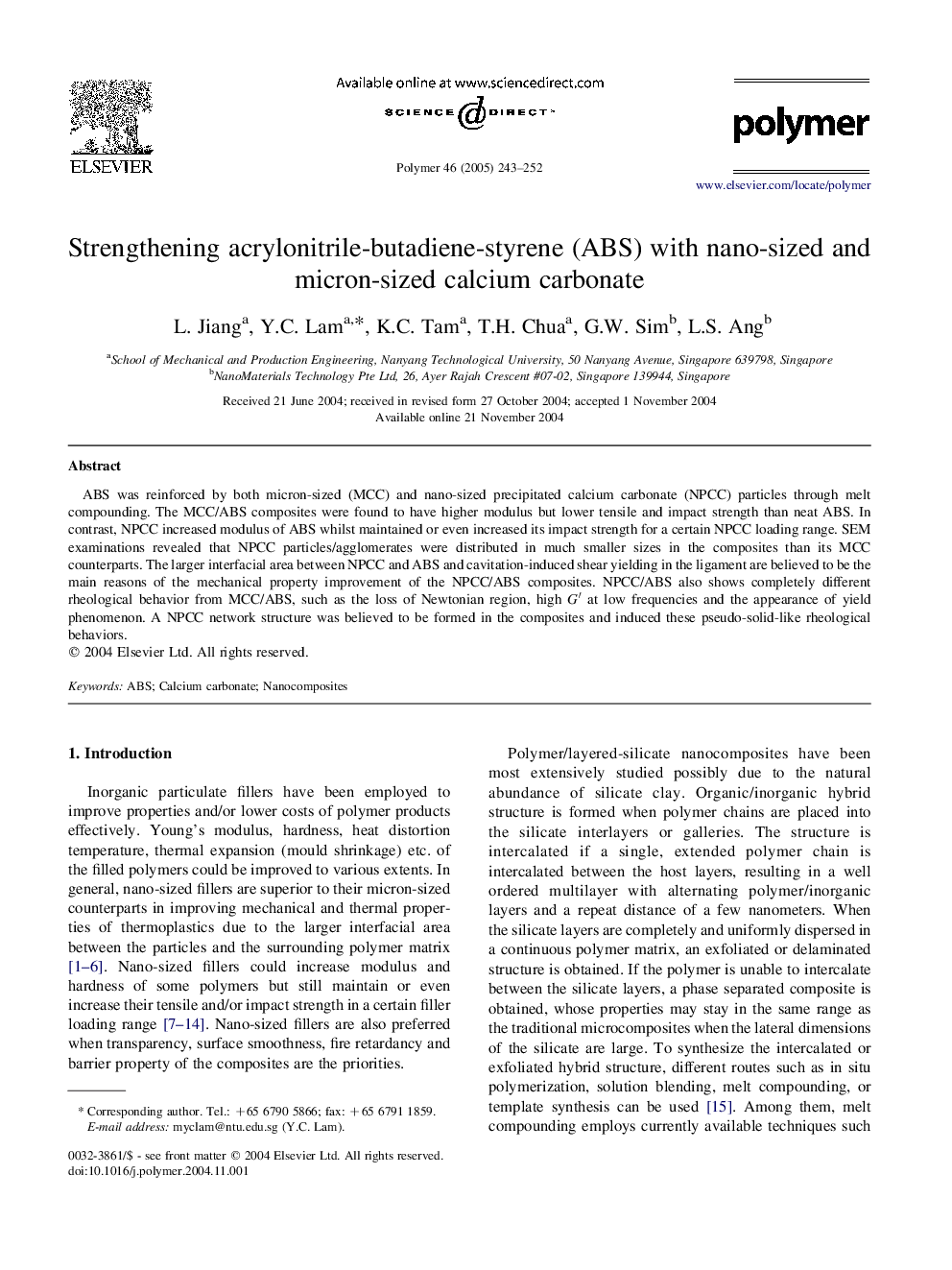 Strengthening acrylonitrile-butadiene-styrene (ABS) with nano-sized and micron-sized calcium carbonate