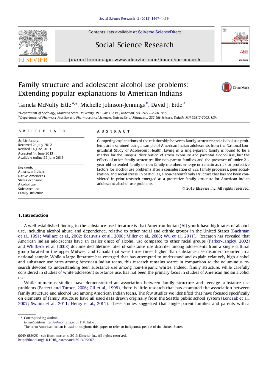 Family structure and adolescent alcohol use problems: Extending popular explanations to American Indians