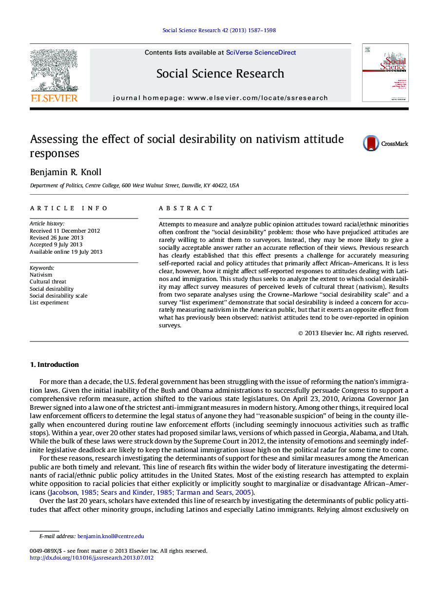 Assessing the effect of social desirability on nativism attitude responses