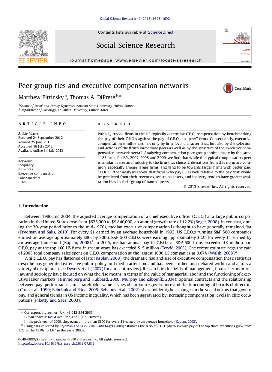 Peer group ties and executive compensation networks