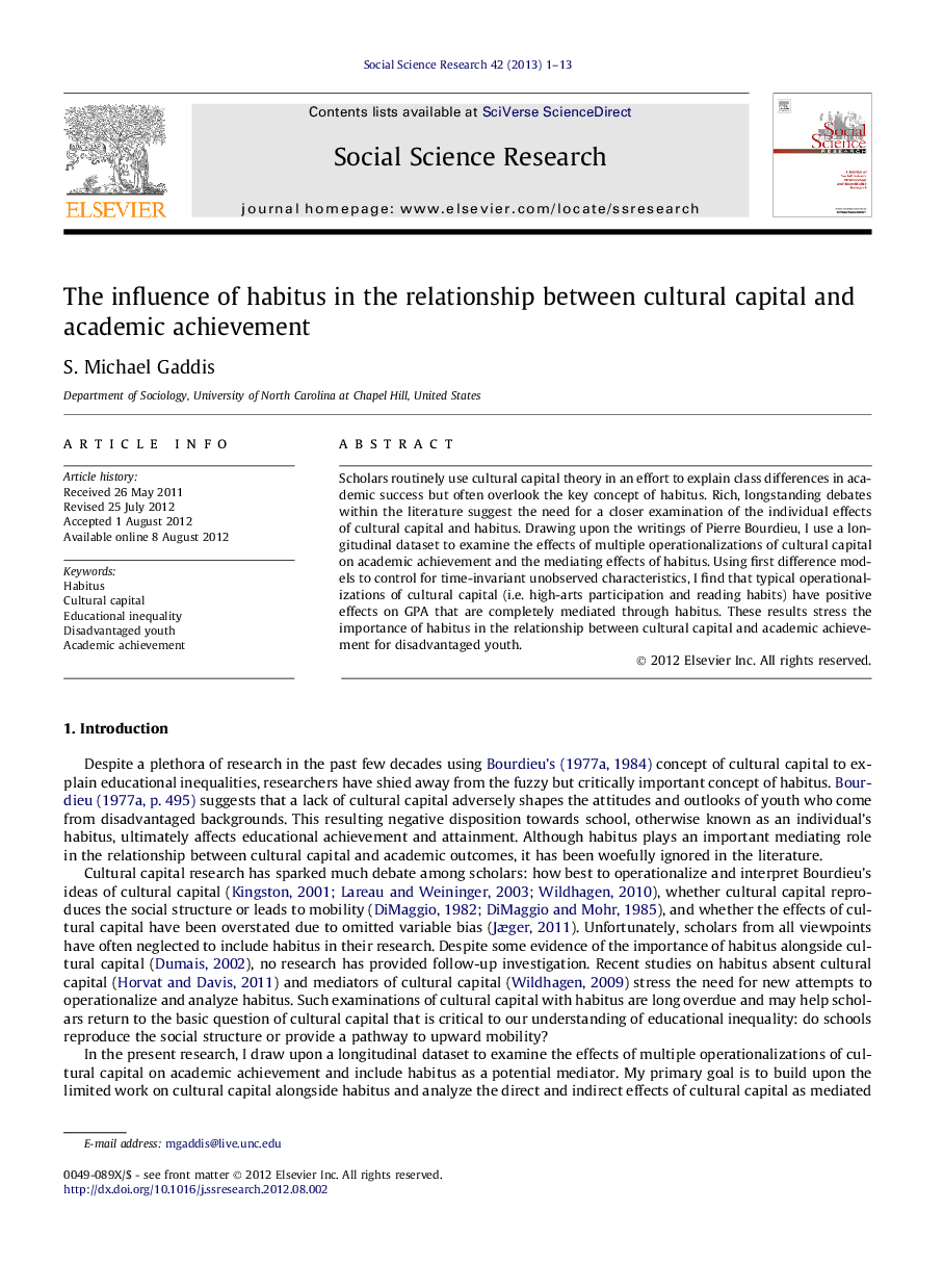 The influence of habitus in the relationship between cultural capital and academic achievement