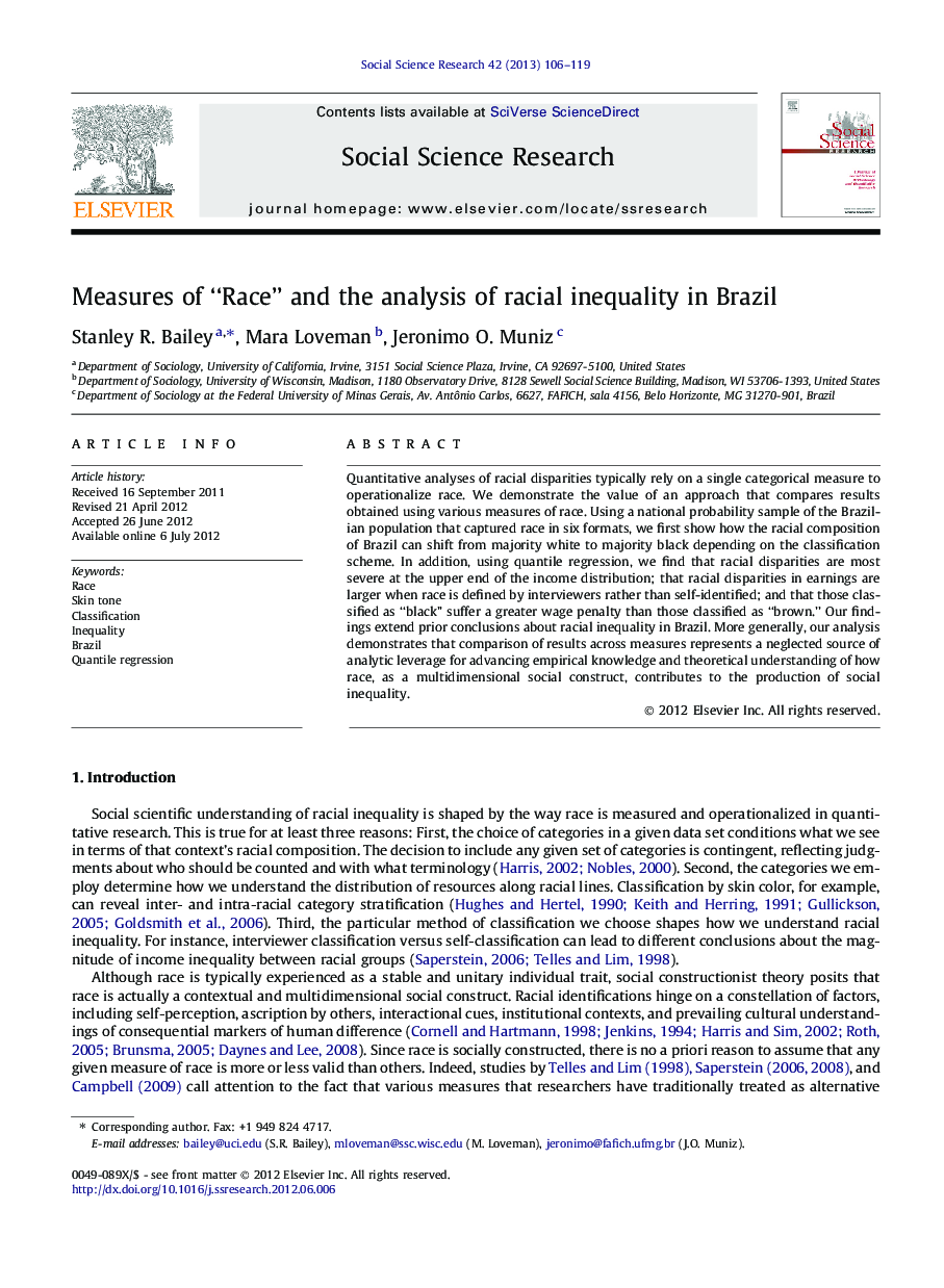 Measures of “Race” and the analysis of racial inequality in Brazil