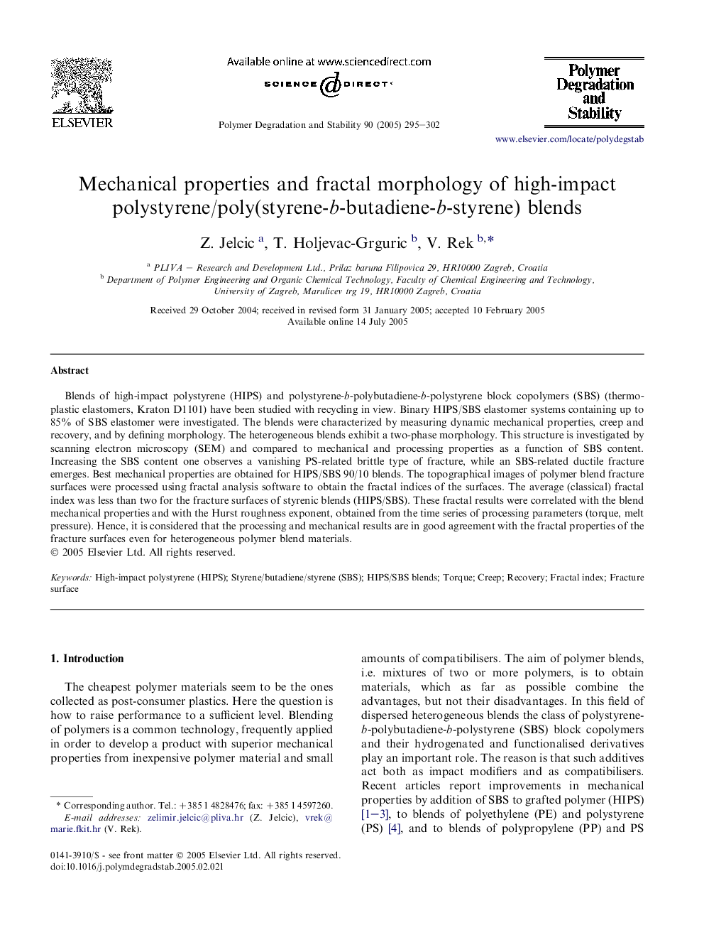 Mechanical properties and fractal morphology of high-impact polystyrene/poly(styrene-b-butadiene-b-styrene) blends