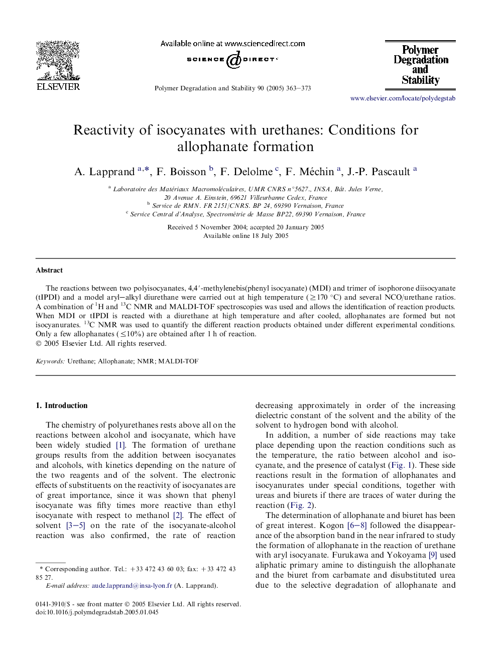 Reactivity of isocyanates with urethanes: Conditions for allophanate formation