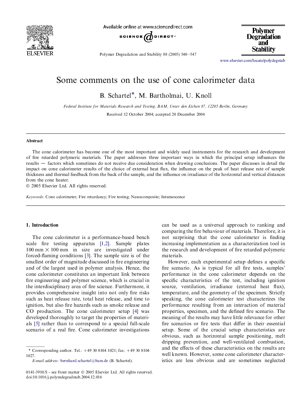 Some comments on the use of cone calorimeter data