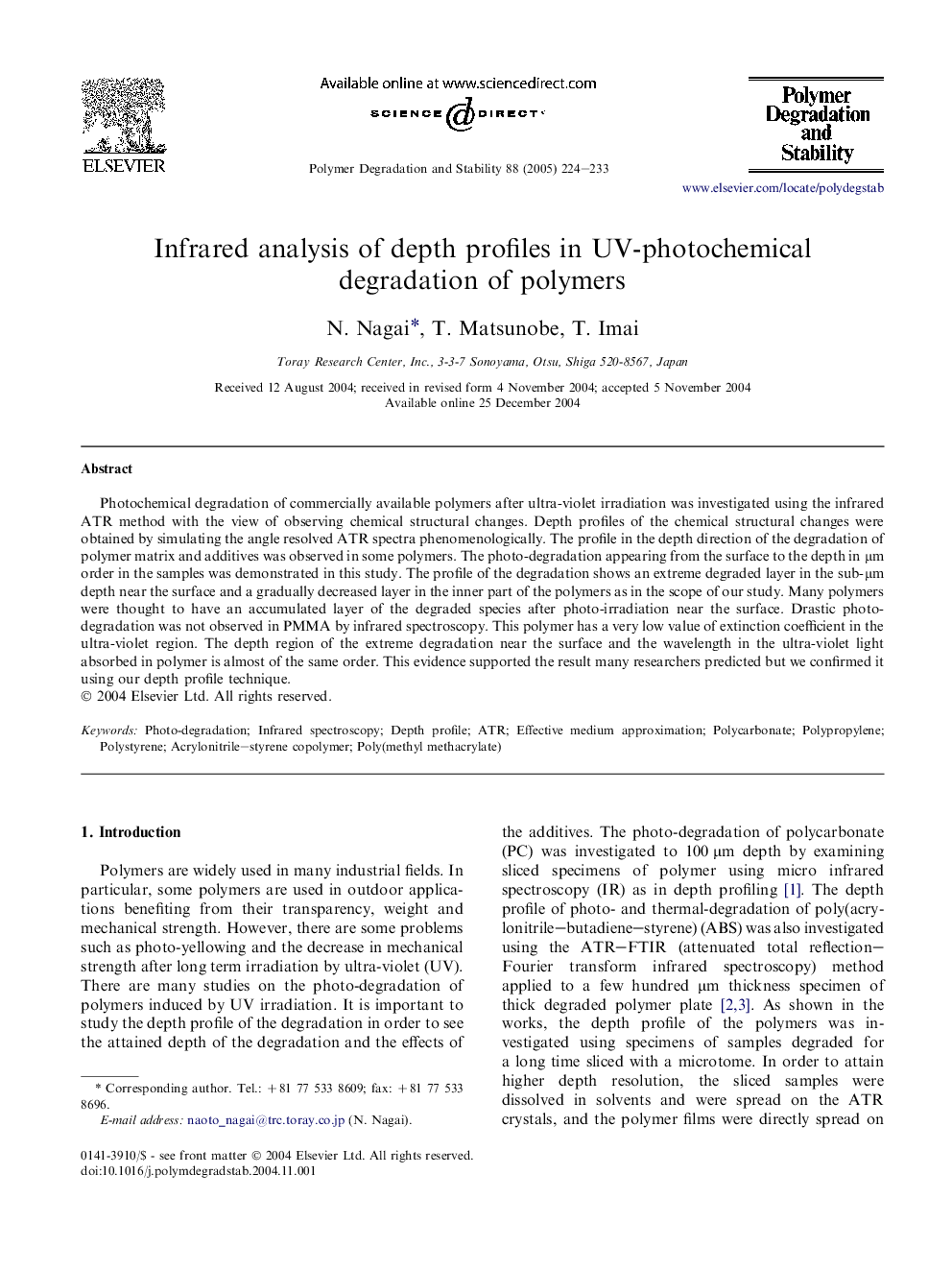 Infrared analysis of depth profiles in UV-photochemical degradation of polymers