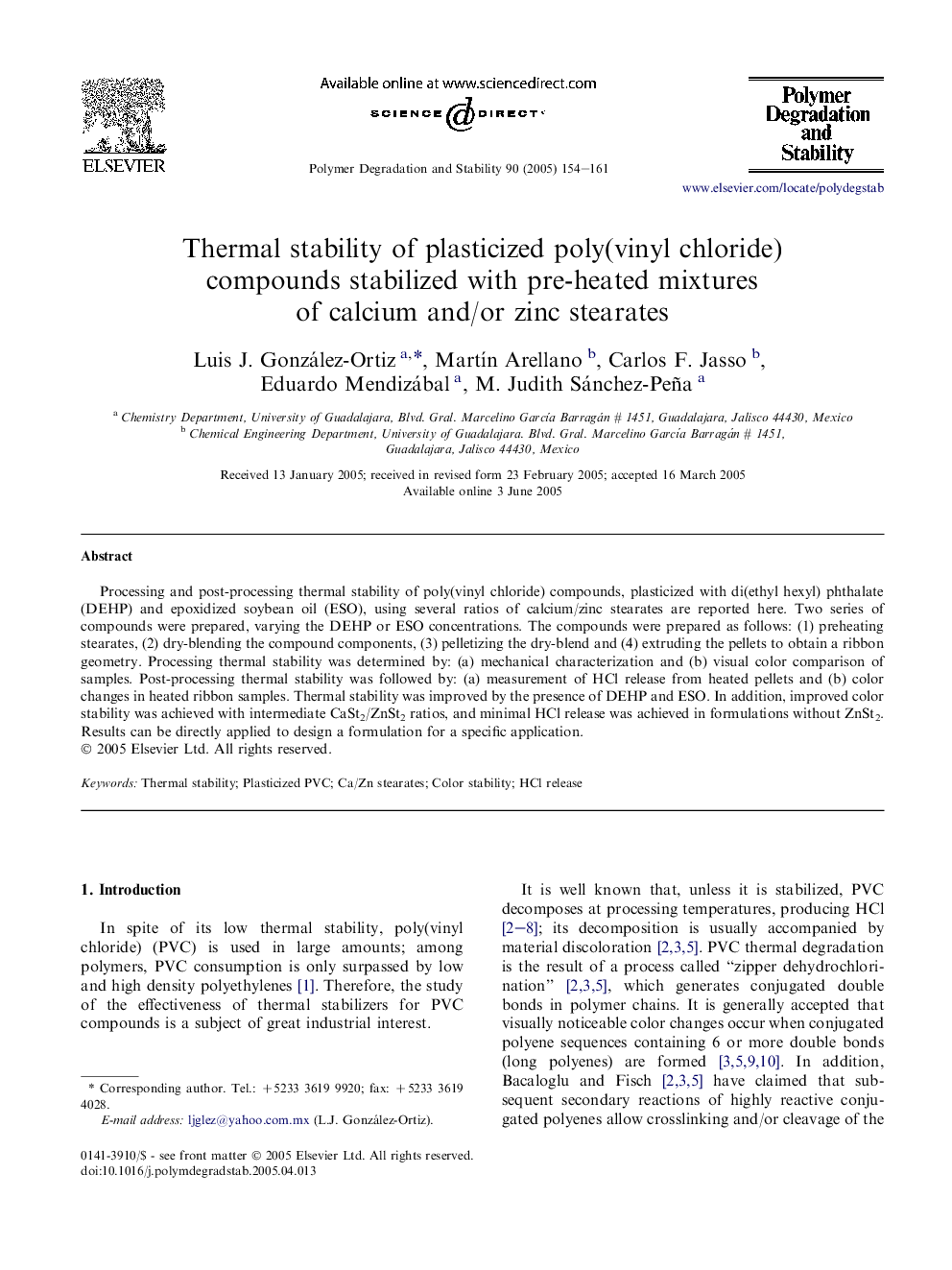 Thermal stability of plasticized poly(vinyl chloride) compounds stabilized with pre-heated mixtures of calcium and/or zinc stearates