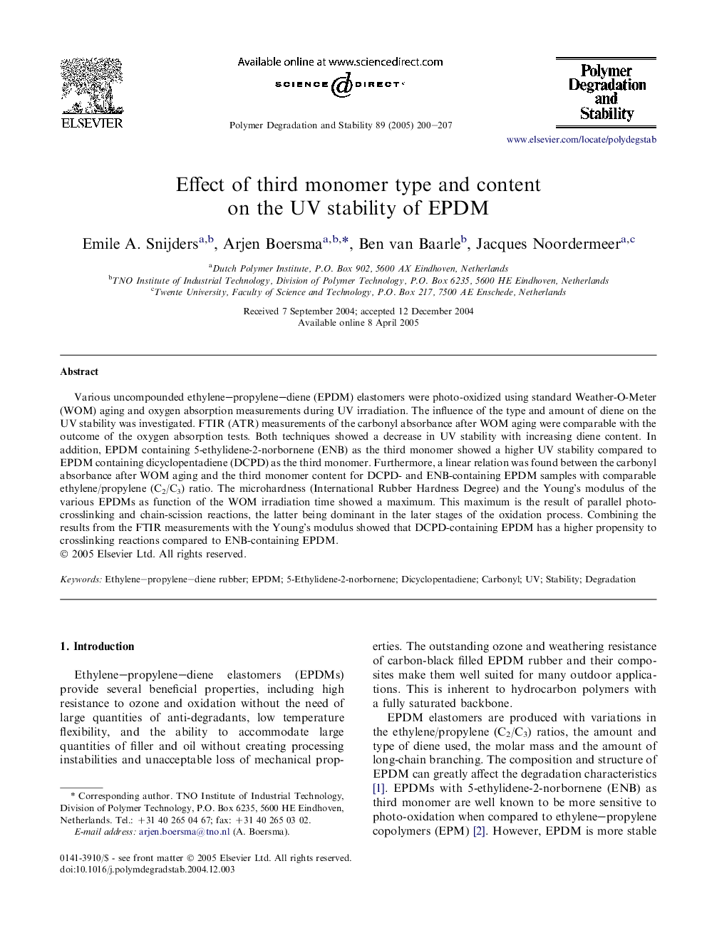 Effect of third monomer type and content on the UV stability of EPDM