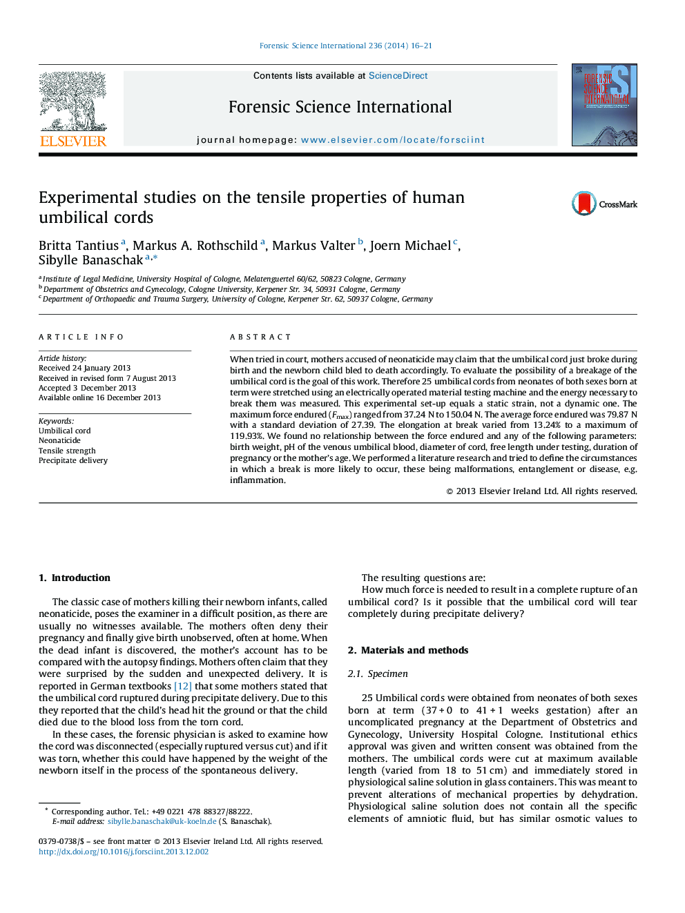 Experimental studies on the tensile properties of human umbilical cords