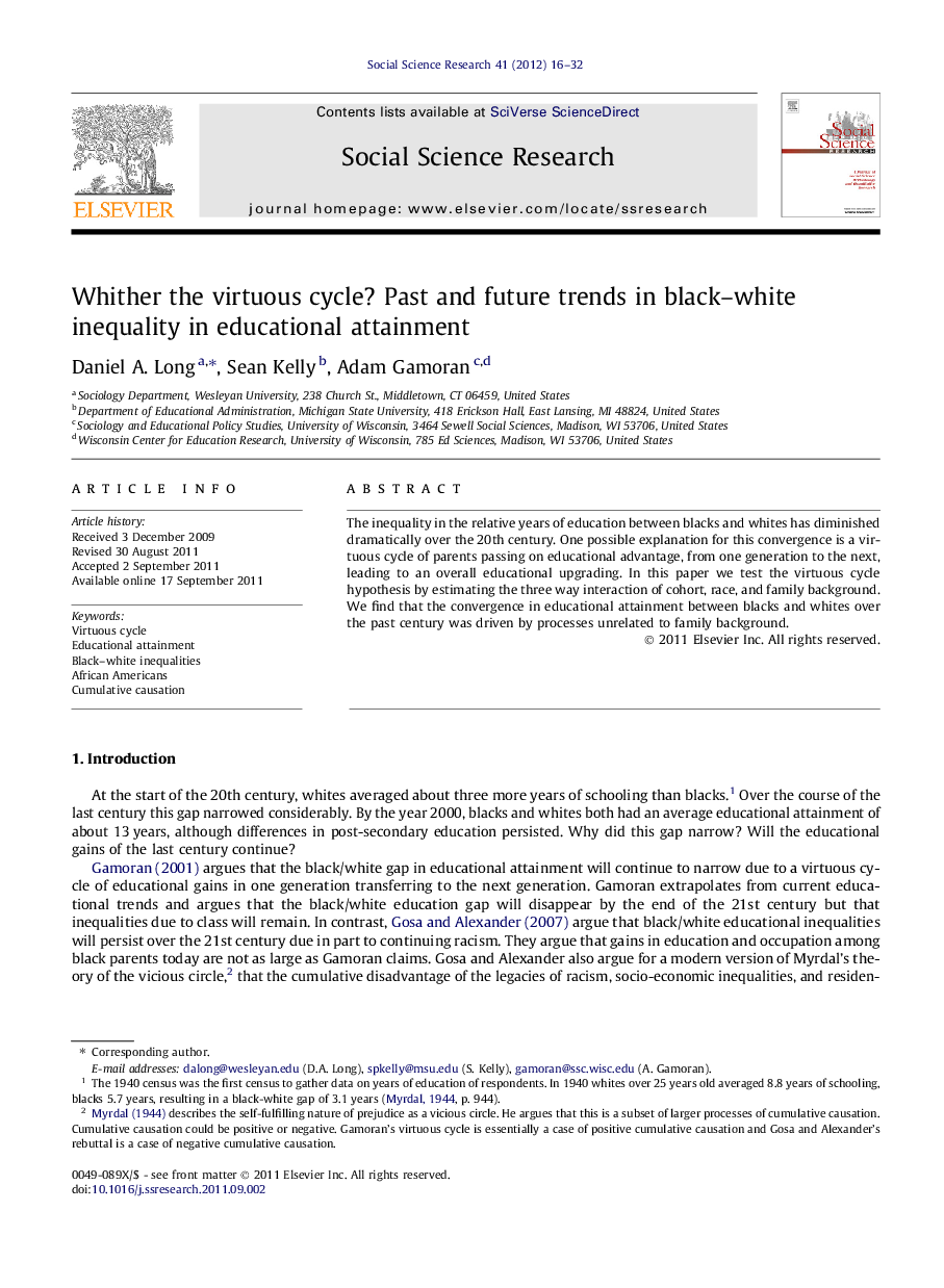 Whither the virtuous cycle? Past and future trends in black–white inequality in educational attainment