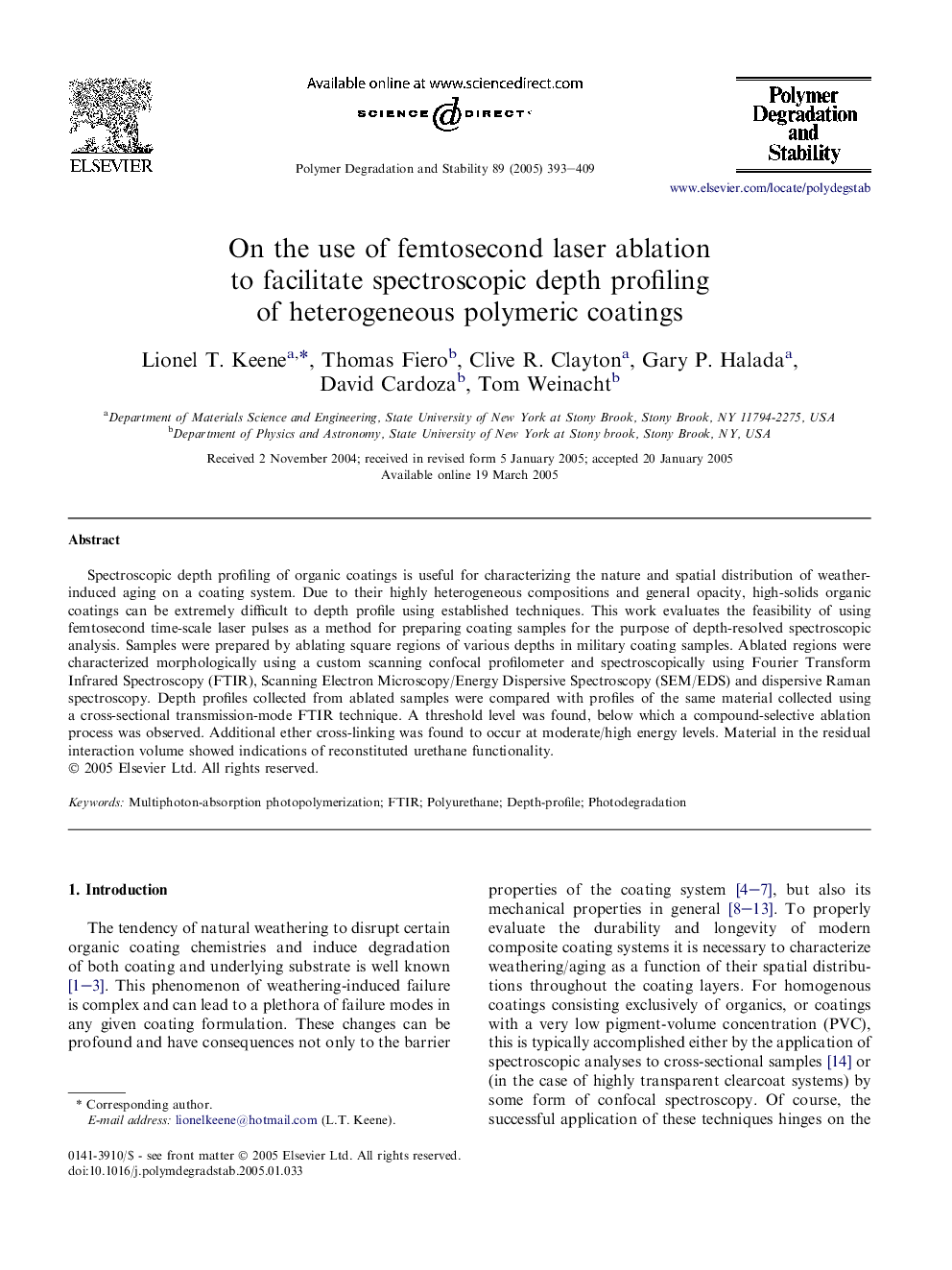 On the use of femtosecond laser ablation to facilitate spectroscopic depth profiling of heterogeneous polymeric coatings