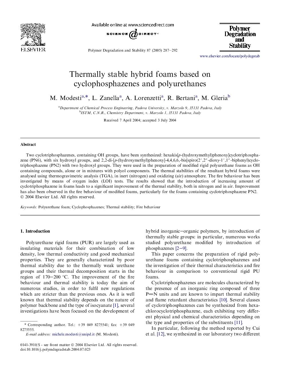 Thermally stable hybrid foams based on cyclophosphazenes and polyurethanes