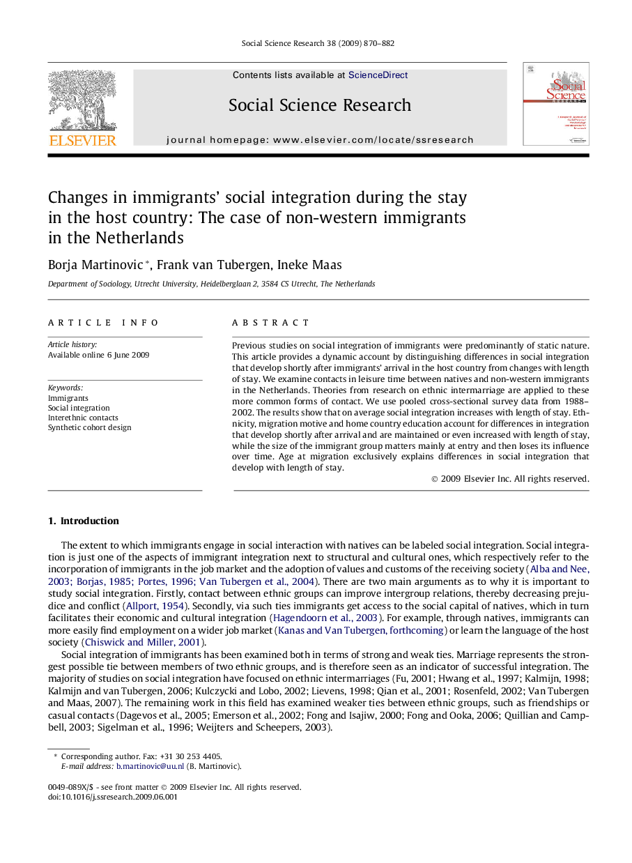 Changes in immigrants’ social integration during the stay in the host country: The case of non-western immigrants in the Netherlands