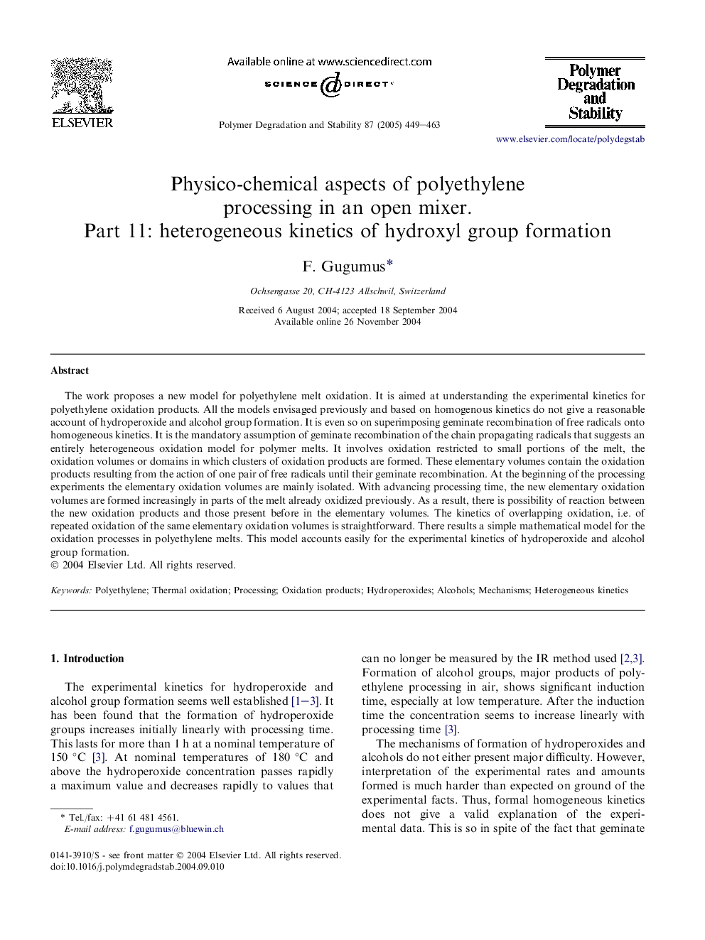 Physico-chemical aspects of polyethylene processing in an open mixer