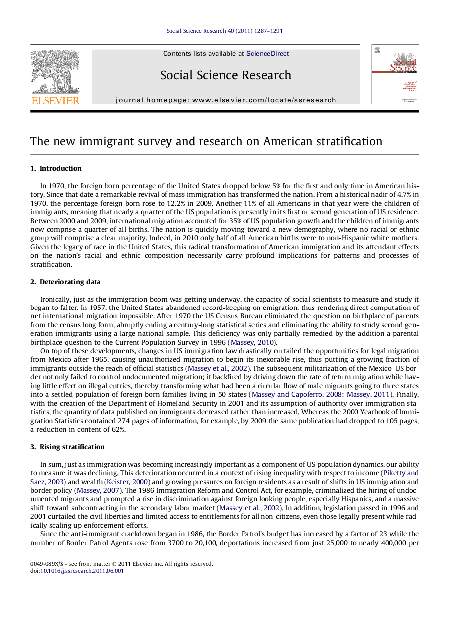 The new immigrant survey and research on American stratification