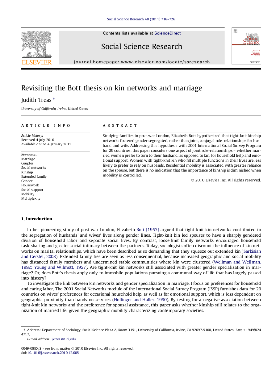 Revisiting the Bott thesis on kin networks and marriage