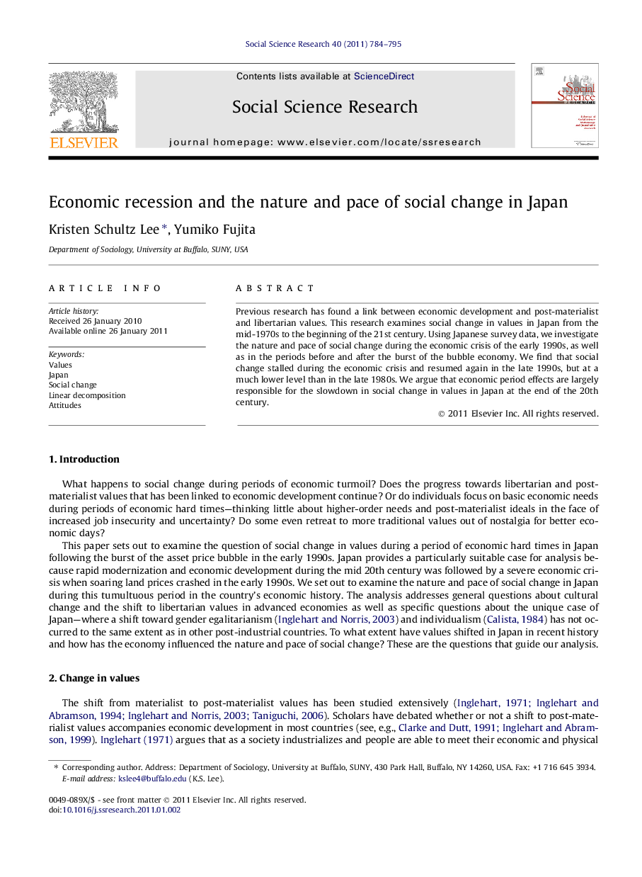 Economic recession and the nature and pace of social change in Japan