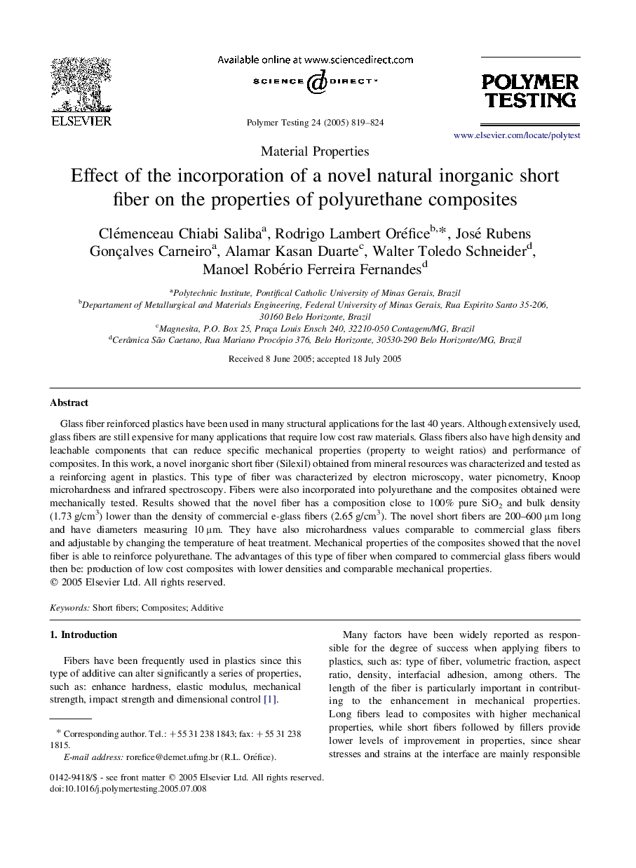 Effect of the incorporation of a novel natural inorganic short fiber on the properties of polyurethane composites