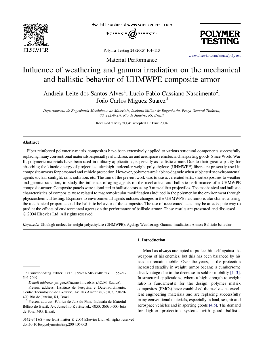 Influence of weathering and gamma irradiation on the mechanical and ballistic behavior of UHMWPE composite armor