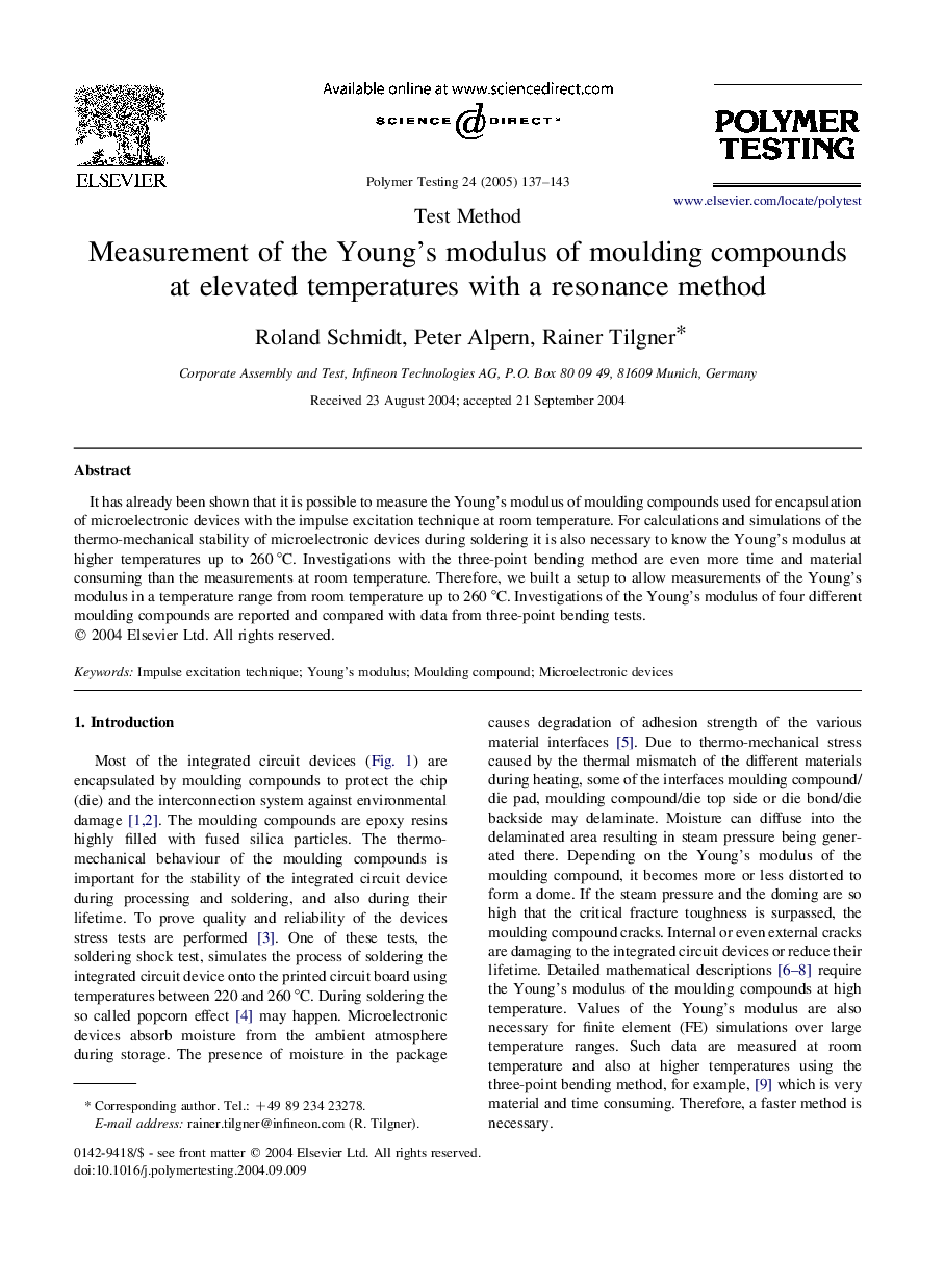 Measurement of the Young's modulus of moulding compounds at elevated temperatures with a resonance method