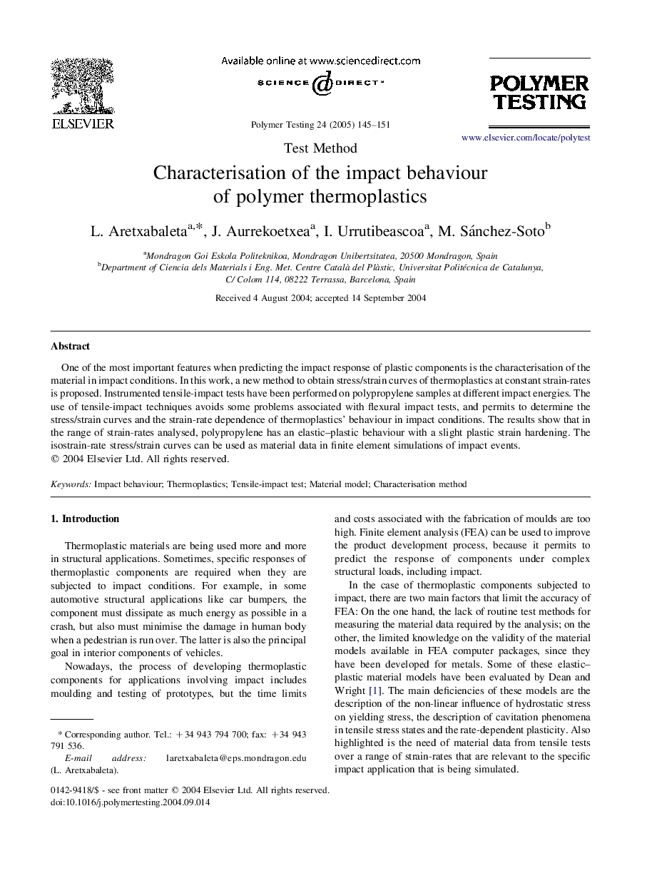 Characterisation of the impact behaviour of polymer thermoplastics