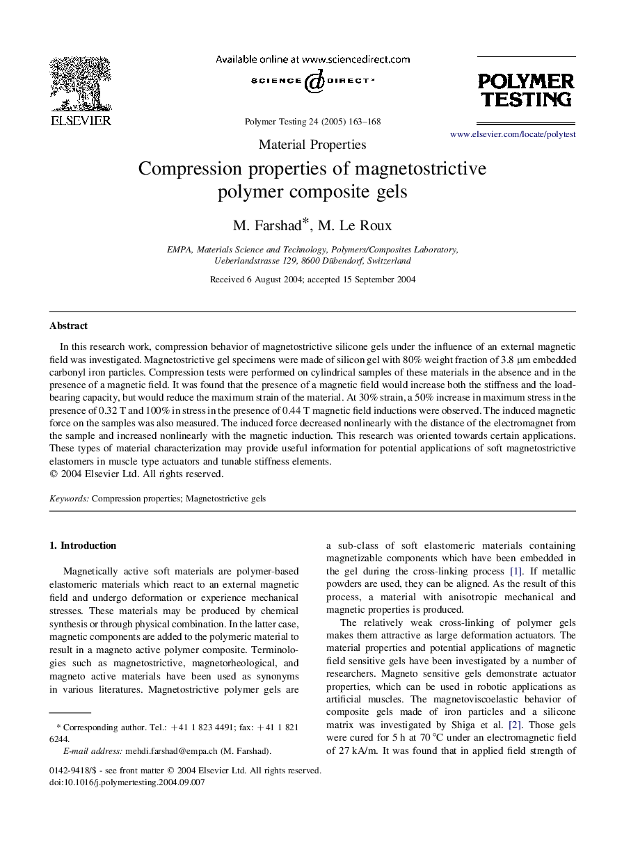 Compression properties of magnetostrictive polymer composite gels