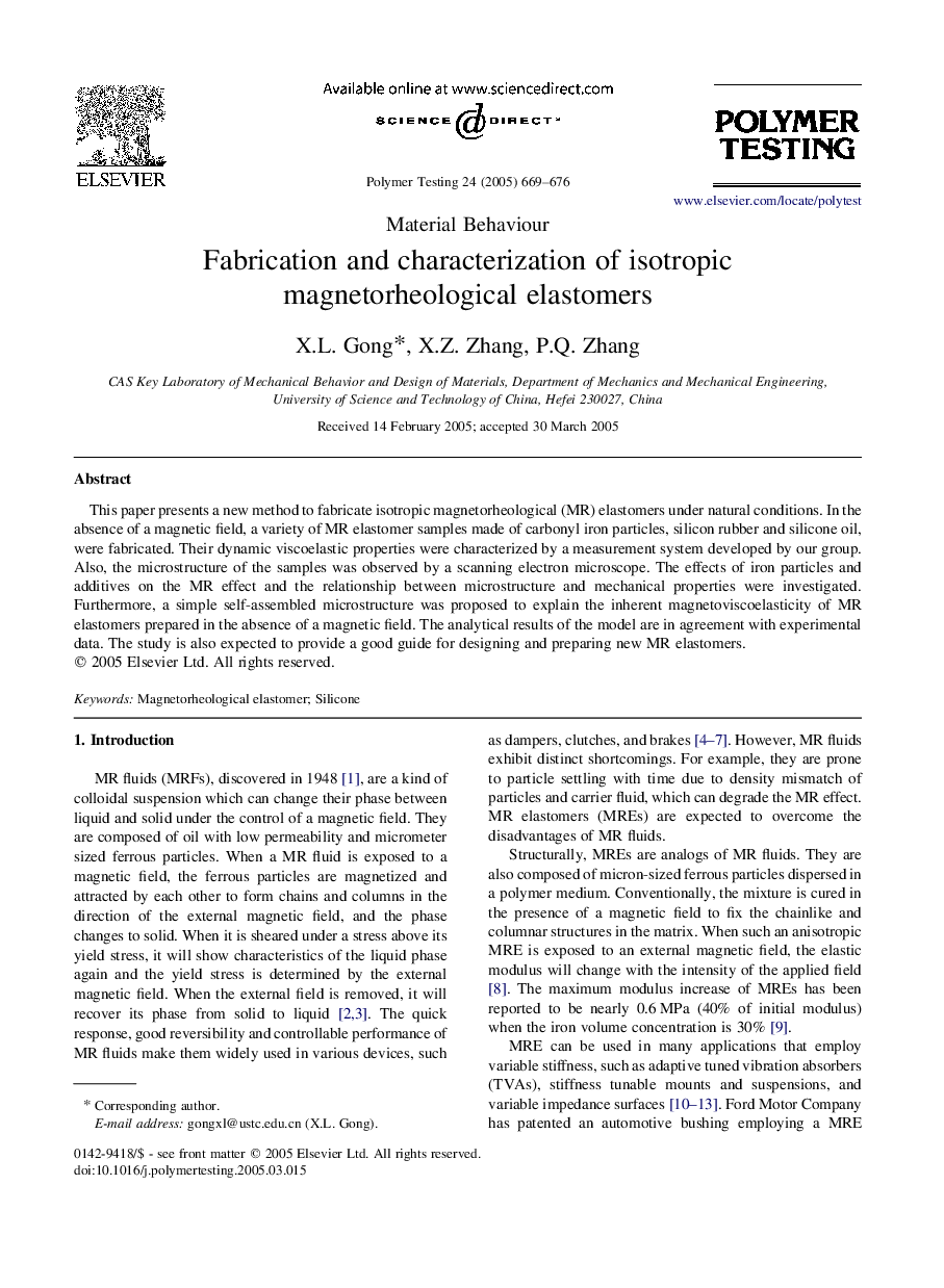 Fabrication and characterization of isotropic magnetorheological elastomers