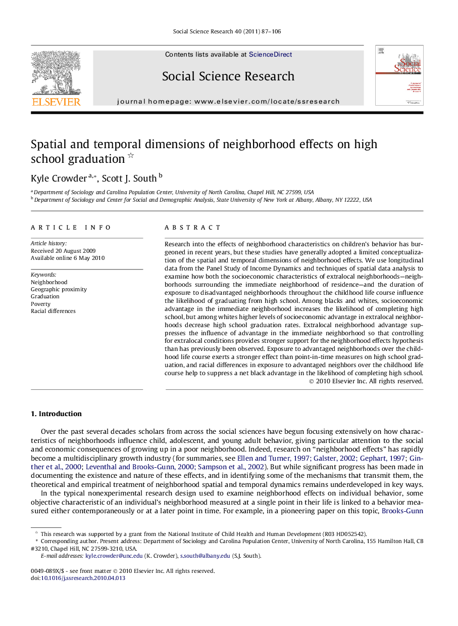 Spatial and temporal dimensions of neighborhood effects on high school graduation 